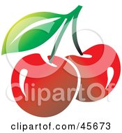 Royalty Free RF Clipart Illustration Of Two Fresh Red Bing Cherries On A Stem With A Leaf by pauloribau #COLLC45673-0129