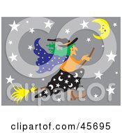 Poster, Art Print Of Wicked Witch Flying Through A Gray Starry Night On Her Broom Stick