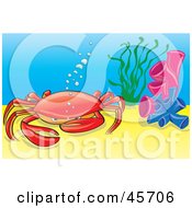 Royalty Free RF Clipart Illustration Of A Red Crab At The Bottom Of The Sea Playing With His Pinchers