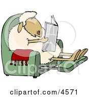 Anthropomorphic Sheep Reading A Newspaper In A Recliner Clipart