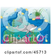 Royalty Free RF Clipart Illustration Of Happy Dolphins Swimming Underwater