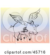 Royalty Free RF Clipart Illustration Of A Black Outline Of A Flying Pig With A Dollar Sign On Its Side