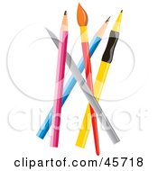 Poster, Art Print Of Group Of Pencils And A Paintbrush
