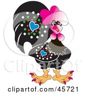 Poster, Art Print Of Stylish Bedazzled Black And Pink Rooster With Red Nails