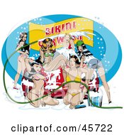Royalty Free RF Clipart Illustration Of Sexy Pinup Women Cleaning A Vehicle During A Sudsy Bikini Car Wash by r formidable