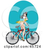 Poster, Art Print Of Sexy Pinup Woman In A Dress Showing Her Long Legs And Riding A Bike