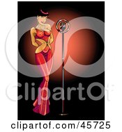 Royalty Free RF Clipart Illustration Of A Sexy Singer Pinup Woman In A Transparent Red Gown On Stage by r formidable