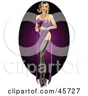 Sexy Pinup Woman In A Purple Gown And Stockings