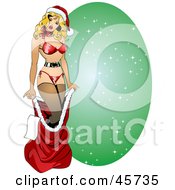 Poster, Art Print Of Sexy Pinup Woman In Lingerie Emerging From Santas Red Sack