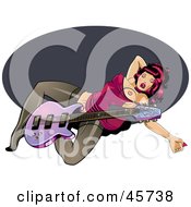 Royalty Free RF Clipart Illustration Of A Sexy Pinup Woman Laying Down With A Purple Guitar