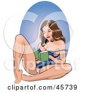Poster, Art Print Of Sexy Brunette Pinup Woman In A Slip Relaxing And Reading