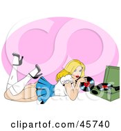 Royalty Free RF Clipart Illustration Of A Sexy Pinup Woman Laying On Her Belly And Playing Albums On A Record Player by r formidable