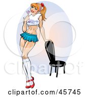 Flirty Pinup Woman In A Mini Skirt And Crop Top Holding A Sucker