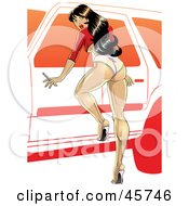 Royalty Free RF Clipart Illustration Of A Sexy Hooker Pinup Woman Leaning Against A Car