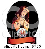 Pinup Gypsy Woman Telling A Fortune And Gazing At A Crystal Ball With A Blank Banner