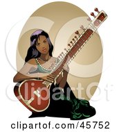 Pretty Indian Woman Playing A Sitar Instrument