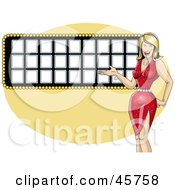 Blond Game Show Co Host Woman Presenting A Puzzle Board