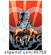 Royalty Free RF Clipart Illustration Of A Robotic Creature Carrying A Passed Out Woman In His Arms