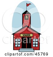 Red One Room Brick School House With A Bell Tower And Flag