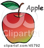 Poster, Art Print Of Organic Red Apple With A Stem Leaf And Text