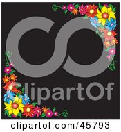 Black Background Bordered With Colorful Summer Flower Corners