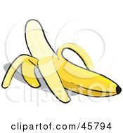 Royalty Free RF Clipart Illustration Of An Organic Yellow Banana Peeled Half Way