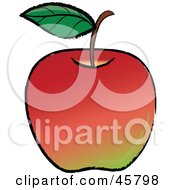 Poster, Art Print Of Single Leaf On The Stem Of An Organic Red Apple