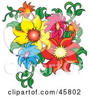 Poster, Art Print Of Cluster Of Fresh Colorful Summer Flowers And Stems