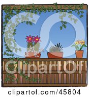 Ivy Vine Framing A Scene Of Potted Plants On A Patio Railing