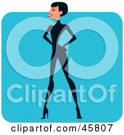 Royalty Free RF Clipart Illustration Of A Proud Super Hero Woman In A Black Suit by Monica