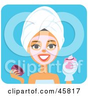 Royalty Free RF Clipart Illustration Of A Woman Applying A Pink Facial Mask Or Cream On Her Face by Monica