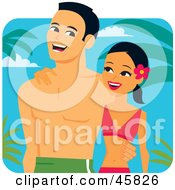 Royalty Free RF Clipart Illustration Of A Happy Romantic Young Couple Honeymooning In The Tropics