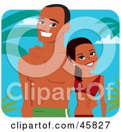 Royalty Free RF Clipart Illustration Of A Happy Young Hispanic Couple Honeymooning In The Tropics