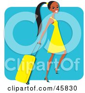 Poster, Art Print Of Young And Pretty Black Woman Pulling A Rolling Suitcase