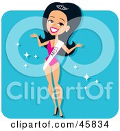 Royalty Free RF Clipart Illustration Of A Beautiful Woman Wearing A One Piece Swimsuit In A Pageant by Monica