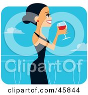 Royalty Free RF Clipart Illustration Of A Hispanic Woman In A Black Dress Sipping Red Wine by Monica