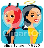 Royalty Free RF Clipart Illustration Of A Red Haired She Devil Standing Back To Back With An Angelic Woman by Monica #COLLC45850-0132