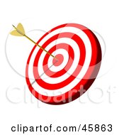 Royalty Free RF Clipart Illustration Of A Golden Arrow In The Bullseye Of A Target Board by ShazamImages