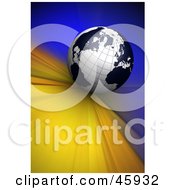 Poster, Art Print Of Black And White 3d Globe Rushing Forward On A Blue And Yellow Background