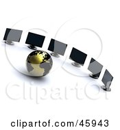 Poster, Art Print Of 3d Gold And Black Globe Surrounded By Computer Monitors Symbolizing Networking And International Business