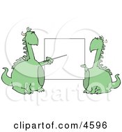 Anthropomorphic Dragon Pointing At A Black Poster Board Clipart