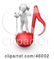 Royalty Free RF Clipart Illustration Of A White 3d Person Standing On A Red Music Note And Wearing Headphones