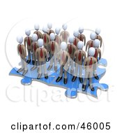 Group Of 3d White Businessmen Associates Standing On Connected Puzzle Pieces