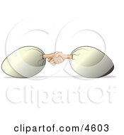 Concept Of Two Eggs Shaking Hands Clipart