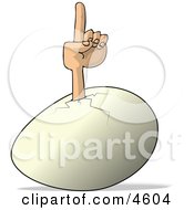 Concept Of An Egg Pointing Finger Up Clipart