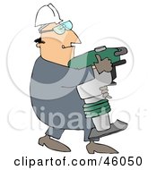Royalty Free RF Clipart Illustration Of A Construction Worker Guy Carrying A Jumping Jack Compactor