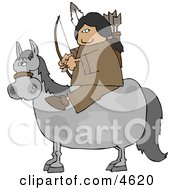 Poster, Art Print Of Male Indian Sitting On A Horse With Bow An Arrow
