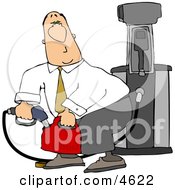 Poster, Art Print Of White Businessman Pumping Gasoline Into A Gas Can