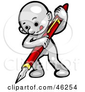 Royalty Free RF Clipart Illustration Of A White Smartoon Character Signing With A Big Pen by Tonis Pan