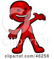 Red Smartoon Character Energetically Dancing Or Holding His Arms Open